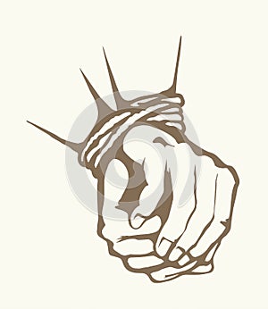 Roped bound hands. Vector drawing