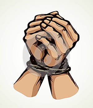 Roped bound hands. Vector drawing