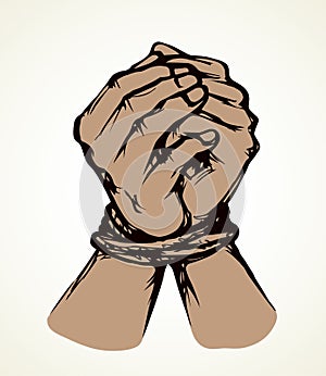 Roped bound hands. Vector drawing