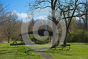 Picnic shelter roped off for COVID-19 photo