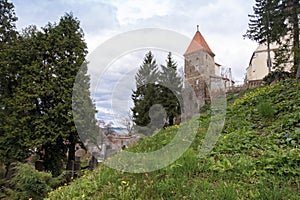 Ropemakers` Tower and graves in the Saxon Cemetery in Sighisoara