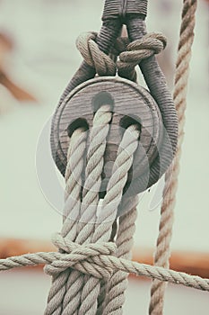 Ropes and blocks on a sailboat