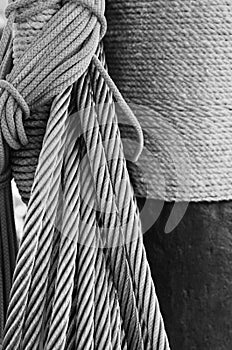 Ropes braided in bays on an ancient sailing vessel