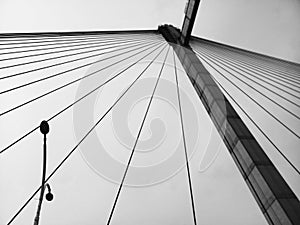 The ropes or cables of 2nd Hoogly bridge,Vidyasagar setu, connecting Howrah and Kolkata, West Bengal, India