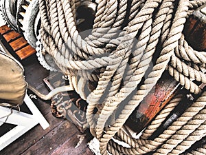 Ropes on a classic sailboat