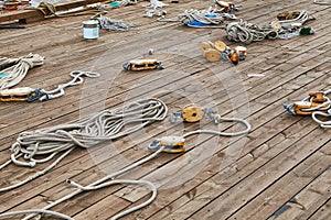 Sailing boat roaps on a deck