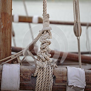 Ropes and lashings on a sailing boat