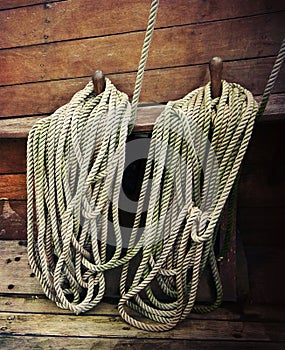 Ropes on an old sailboat