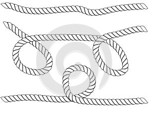 Ropes pattern brushes. Seamless nautical rope and chain stripes isolated on background.