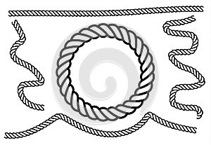 Ropes pattern brushes. Seamless nautical rope and chain stripes isolated on background