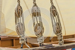 Ropes and sail of an old sailing ship