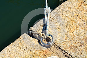 Ropes, sea and ring for port ships