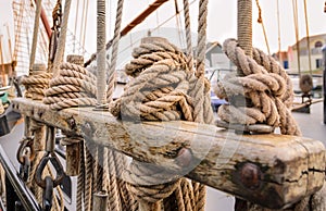 Ropes on the side of old sailing ship