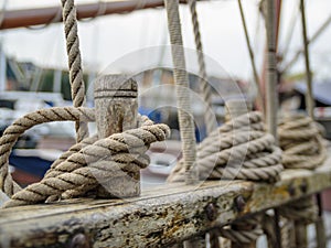 Ropes on the side of old sailing ship