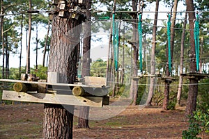 Ropes tree climbing course bridge of logs adventure high wire park