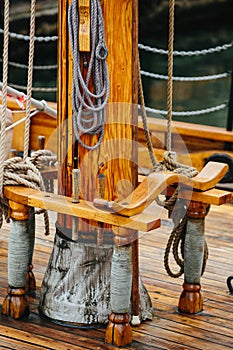 Ropes on a wooden boat deck