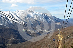 Ropeway 3S on ski resort Krasnaya Polyana in Sochi, Russia