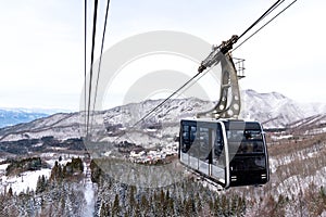 Ropeway with hill or mountain`s view from Zao Mount, Zao juhyo, yamagata, japan, asia. Unseen in japan of countryside travelling