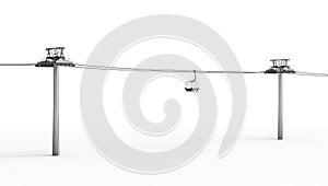 Ropeway and lift on white background. 3d rendering