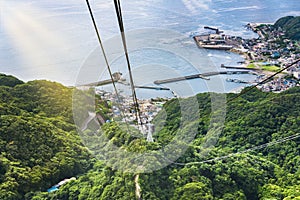 Ropeway of Mount Nokogiri leading to the Kanayama port of Tokyo bay.