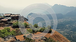 The Ropeway Point Of Raigad Fort With The View OF Western Sahyadri Ghats Of India