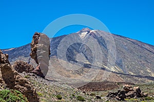 Roque Cinchado rock formation in front of Teide volcano