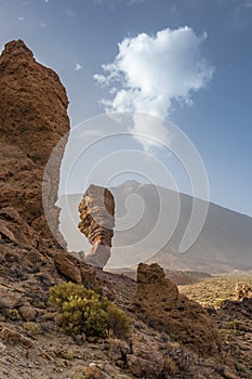 The Roque Cinchado, a unique Rock Formation in front of Mount Teide Summit, Tenerife, Spain