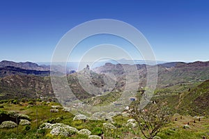 Roque Nublo at Gran Canaria and in the background the El Teide vulcano of Tenerife