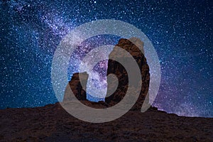 Roque Nublo under a starry night sky