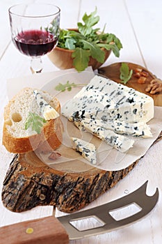 Roquefort blue cheese and wineglass