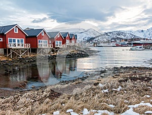 Rorbu holiday houses in Stokmarknes on Hadseloya, Vesteralen, Nordland, Norway