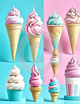 Rosa Blue Icewaffles Background with Ice Cream Cones AI Generated