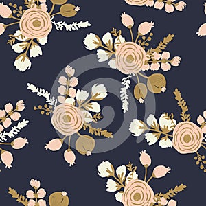 Rosa Blush Noisette. Hand drawn seamless floral pattern photo