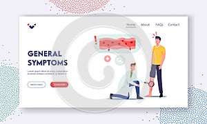 Rosacea Vasculitis General Symptoms Landing Page Template. Vessels Inflammation, Doctor Character with Magnifier