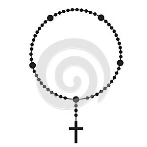 Rosary beads silhouette. Prayer jewelry for meditation. Catholic chaplet with a cross. Religion symbol. Vector