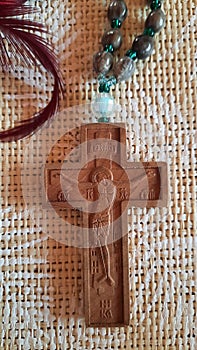 Rosary with big wooden cross photo