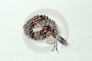 Rosary mala 108 beads from natural stones tourmaline. Author`s jewelry from natural stones, Buddhism, mantra, prayer, rosary from