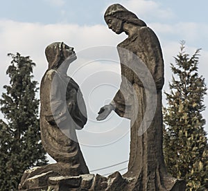 Rosary mysteries in the surroundings of the Sanctuary Mother of God in Lesniow, Poland, Silesia