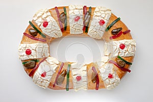 Rosca de Reyes - Three Kings Bread on a white table