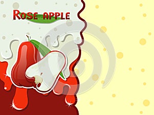 Rose apple fruit melted flowing consisting of dark tasty sweet liquid. Abstract background. Copy space for text. Vector