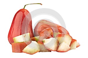 rose apple slice piece on white fruit