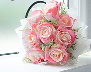 Rose, artificial flowers bouquet.