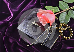 Rose with bible and beads