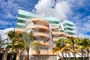 Rose and blue building in Ocean Drive. Miami Beach, Florida photo