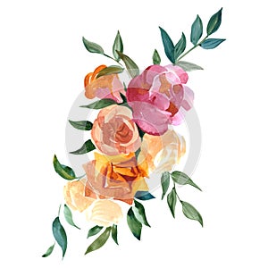 Rose bouquet floral botanical flowers. Watercolor background illustration set. Isolated bouquet illustration element.