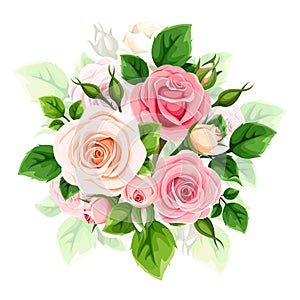 Rose bouquet. Pink and white rose flowers bouquet