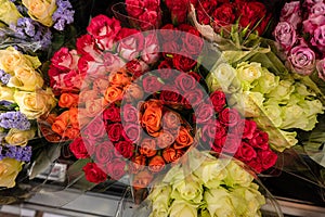 Rose bouquets for sale in a store..