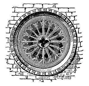 Rose Brickwork Window, cavernous spaces,  vintage engraving