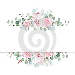 Rose, camellia, orchid, peony, silver dollar eucalyptus vector d