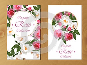 Rose card on wooden background